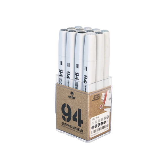 MTN 94 Graphic Markers - 12 Set (Grey)